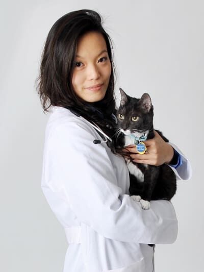 Andrea And Hazelnut (small File) Cropped (2) Doctor Andrea holding black and white cat